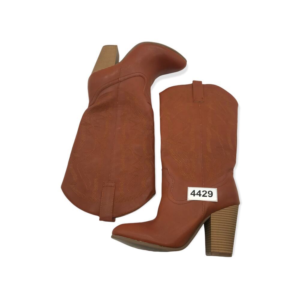 Code West Womens Western Style Mid Calf Boots Brown Pull On Stacked Heels 8.5 M - Picture 8 of 8